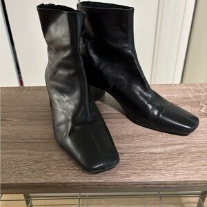 Mango Black Block Heel Leather Boots